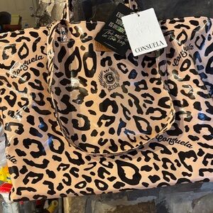 Consuela Tan and Black Leopard Tote